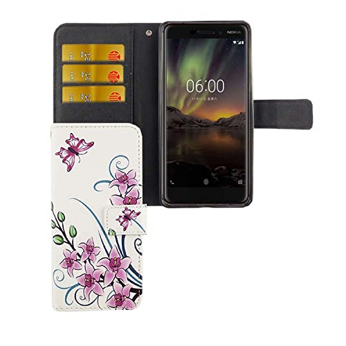 Protection Nokia 6 2018 blanc clapet portefeuille anti-rayure lotus