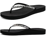 KuaiLu Women's Rhinestone Flip Flops with Comfort Arch Support Yoga Mat Cushion Sandals Fashion Summer Beach Pool Travel Orthotic Walking Thong Sandles Slip on Plantar Fasciitis Black 5 - Image 7