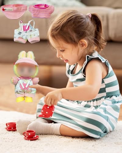 BPTRKOM 1 Set Kleidung Set für 17cm Plüschfiguren - DIY Kuscheltier Outfit mit Hoodie & Accessoires Weiche Bekleidung(Rosa)(Es Wird nur Kleidung verkauft, Puppen sind Nicht im Lieferumfang enthalten)