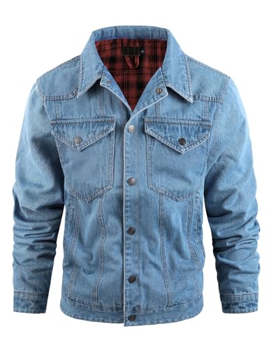 Flygo Mens Flannel Lined Denim Jacket Snap Cowboy Cut Western Classic Slim Fit Vintage Heavy Duty Jacket Trucker Coat thumb #1