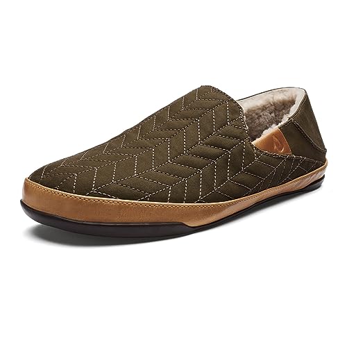 OLUKAI Hanohano Men's Slipper, Weather Resistant Waxed Canvas, Rubber Grip Soles for Inside & Outside Wear, Durable & Comfortable Slip-On, Husk, 9.5 UK