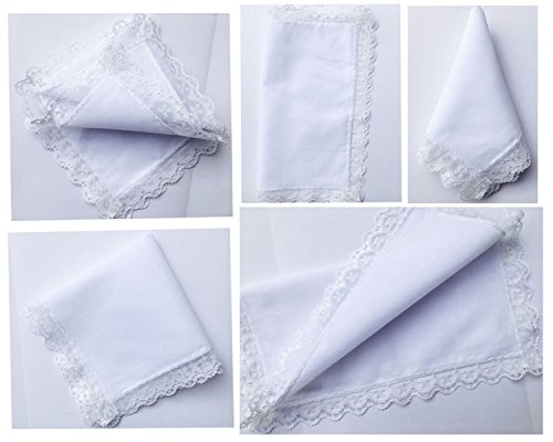 6/12 Pack Of Ladies White Perfect Wedding Lace Cotton Handkerchiefs #TOP1