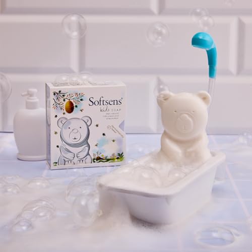 Image of Softsens Kids Soap Teddy 75g | Gentle Nourishing Care with Shea Butter & Natural Milk Cream, Dermatologist Tested Baby Soap, Moisturizing Animal Shape Bar Soap For Toddlers & Kids 2-10 Years