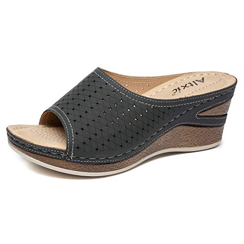 Altxic Sandales compensées à bout ouvert pour femme - Noir - Noir , 40 EU Cover