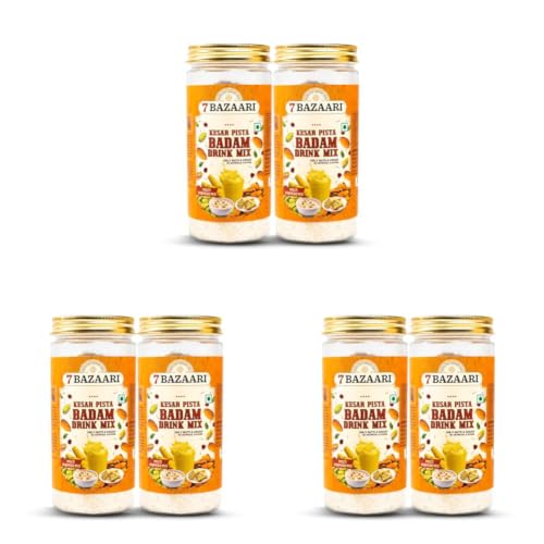Image of 7 BAZAARI Kesar Pista Badam Milk Mix Powder 225g | Premium Badam Powder with Kesar, Pista & Spices | Ideal for Kids & Adults | No Artificial Flavours (Pack of 6)