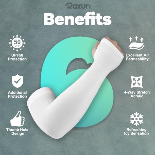 Image of ROXUN Arm Sleeves with Thumb Hole, Cooling UV Sun Protection Compression Tattoo Cover Up for Men /Women