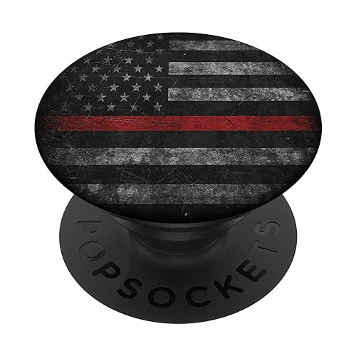 Thin Red Line American Flag Firefighters Gift PopSockets Adhesive PopGrip