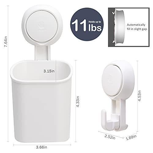 Image of TAILI Patented Suction Cup Toothbrush Holder, Stainless Steel Anti-Puddling Shower Toothbrush Holder, No Drilling Removable Organizer for Bathroom Toothpaste, Razor, Kitchen and Office Items, Cream