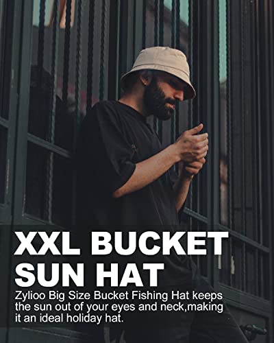 Zylioo Extra Large Reversible Sun Hat,Summer Travel Bucket Hats,Outdoor Beach Hats For Big Heads 25"-26" Black-Beige #TOP2