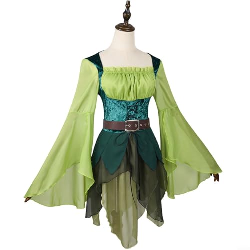 Robe de lutin en polyester costume de fée vert à manches longues