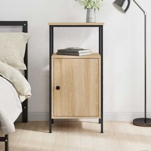 Bucmath Mesita de noche Sonoma de roble, 41 x 31 x 80 cm, madera, estilo industrial, mesa auxiliar con espacio de almacenamiento, patas ajustables, para dormitorio y sala de estar