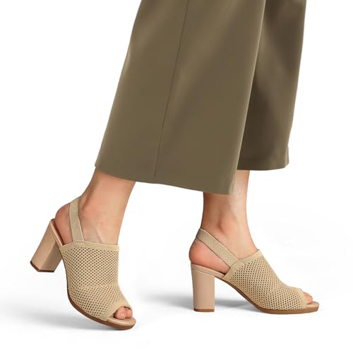 mysoft Women's Knit Peep Toe Sandals Elastic Slingback Chunky Block Heels by mysoft - Used condition - Image 5