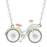 WEVENI Enamel Alloy Bicycle Necklace Bike Pendant Chain Unique Jewelry Gifts for Women Girls Ladies