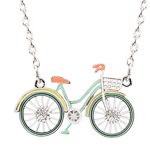 Weveni Enamel Alloy Bicycle Necklace Bike Pendant Chain Unique Jewelry Gifts For Women Girls Ladies (Green) #TOP4