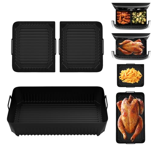 Air Fryer Liners Silicone for Ninja Flex Drawer AF500UK, 3 Pcs Air Fryer Accessories Reusable AF500UK Accessories, Large Airfryer Liners for Air Fryer AF500UK (3 Packs Black)