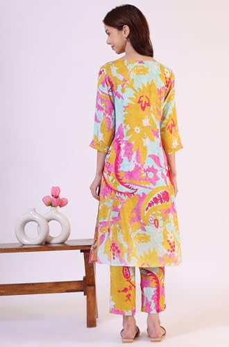 Image of W for Woman Orange Abstract Printed Tiered Spaghetti Kurta and Leggings Set with Dupatta
