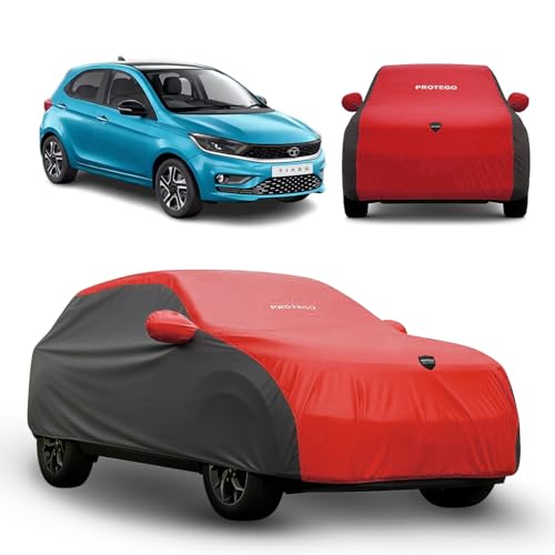 Image of PROTEGO Prime Series India's 1st Anti-Tear Car Cover for Tata Tiago | Heavy-Duty, Custom Fit, All Weather Protection | 100% Waterproof, Windproof & Hail Resistant | 2-Year Warranty | Red + Black