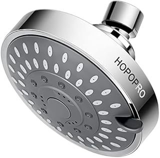 HOPOPRO High Pressure Shower Head 5 Settings Fixed Showerhead 4.1 Inch High Flow Bathroom Showerhead with Adjustable Brass Ball Joint for Luxury Shower Experience Even at Low Water Pressure