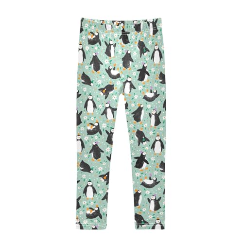 CaTaKu Girls Leggings Penguins Cute Floral Leggings for Girls Kids Athletic Workout Yoga Pants Size 4-10T