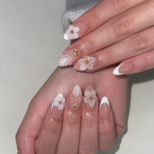 Image of Secret Lives Acrylic Press on Nails Reusable Artificial Designer Fake Nails Extension Pink 24 Pieces Set with Kit (3D Art, Nude)