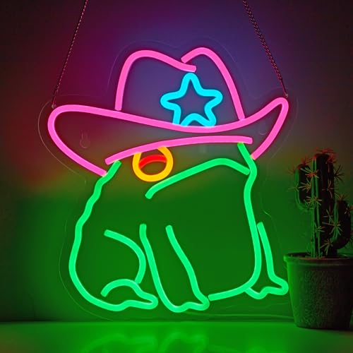 Image of Cowboy Toad Neon Sign Frog Neon Light Cowboy LED USB Powered Dimmable Art Signs for Pub Store Man Cave Room 13.8 X 12.6 inch