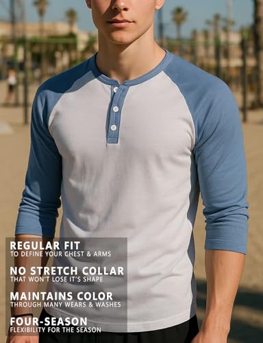 H2H Men's Slim Fit Casual Raglan 3/4 Sleeve Henley Baseball Jersey Knit T Shirt Blue US XL/Asia 2XL (CMTTS0174) - Thumbnail 6