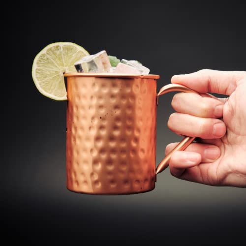 Advanced Mixology [Gift Set] Moscow Mule Mugs Set Of 4 (16 Oz.) | Stainless Steel Lined Copper Mugs W/ 4 Artisan Hand Crafted Wooden Coasters, 4 Straws, Shot Glass And Cleaning Brush #TOP4