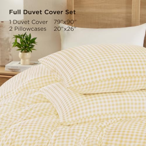 Image of Andency Gingham Duvet Cover Full Size, Yellow Checkered Plaid Bedding Set, 3 Pieces Soft Prewashed Microfiber Comforter Cover with Zipper Closure & Corner Ties