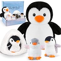 HAPGFS Penguin Stuffed Animal Set, Cute Mom and Baby Plush Penguins Dolls with Igloo, Plush Toys Set Ideal Gift for Kids Birthday