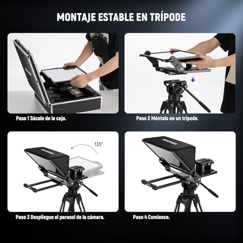 Miniatura 9 de Neewer Teleprompter X14 Iii Con Rt113 Remoto App Control,45 Tilt 14 Divisor De Haz, Marco Total Mtálico Montaje Cámara Mejorado, Placa Qr Compatible Con 501pl Para Iphone Ipad Dslr, Sin Ensamblaje