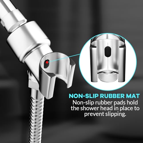 Shower Head Holder for Hand Held Showerheads, Adjustable Shower Arm Mount with Swivel Ball Joint, Premium ABS Bracket, Connect Shower Arm and Shower Hose (Chrome)