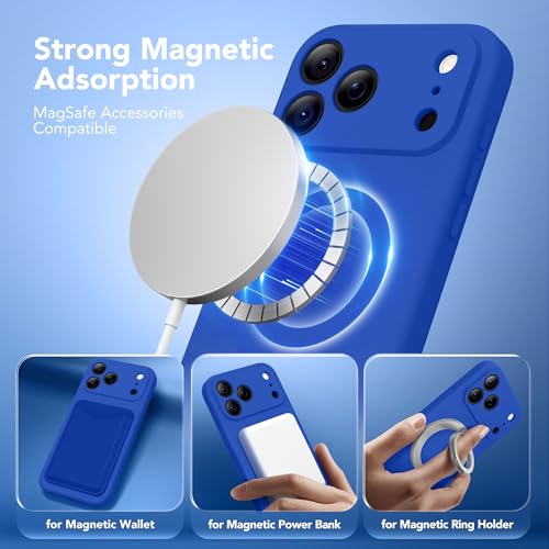 Image of Magnetic for iPhone 17 Pro Max Case, Compatible with MagSafe, [Full Camera Protection][Screen Protector] Silicone Shockproof Protective Phone Case for iPhone 17 Pro Max 6.9 inch, Klein Blue
