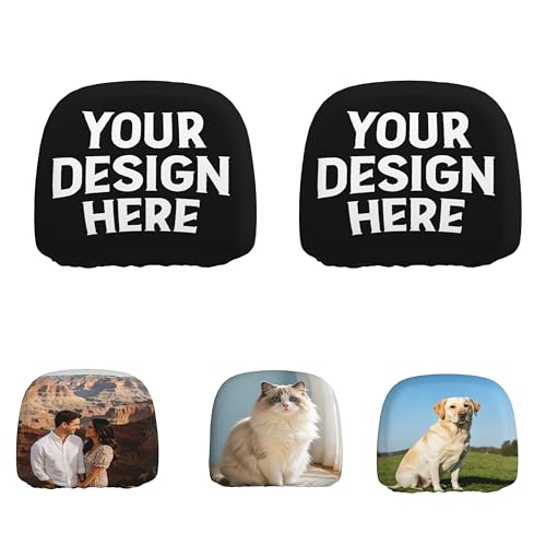 EXMENI Personalized Car Headrest Cover 2pc Customize Headrest Covers for Auto Decorative Accessories