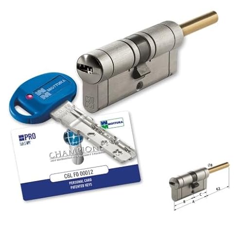 cilindro europeo mottura antibumping CHAMPIONS PRO CP4P3131 con asta portapomolo/chiave lunghezza mm 62 (mm 31/31) con 5 chiavi