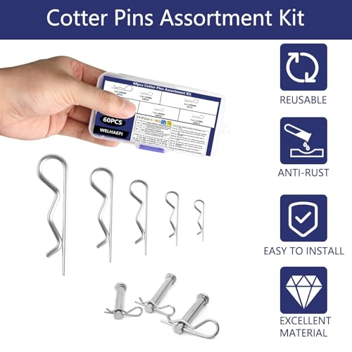 60 Stück Splinte Federstecker Set, Federsplinte Edelstahl 304, Sicherungssplinte R-Clips, Sicherungssplinte Splinte Sortiment kit für Autos Mechaniker