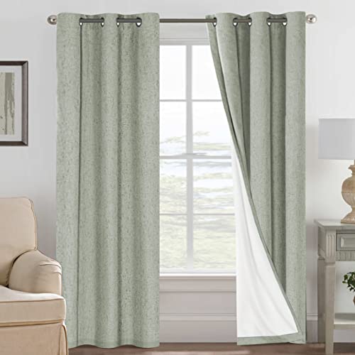 Image of H.VERSAILTEX Primitive Linen Curtains 100% Blackout Curtain Drapes Burlap Fabric Curtains with White Thermal Insulated Liner, Grommet Top Drapes Living Room /Bedroom (2 Panels, 42 x 84 Inch, Sage)