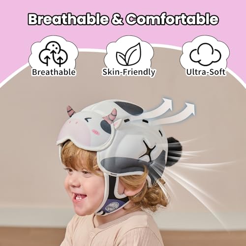 Image of Mambobaby Baby Head Protector Baby Helmet for Crawling Walking- Extra-Thick Deep Forehead Padding, Toddler Helmet 6-24 Months, Infant Safety, Ultra-Light Soft Desig-Cow