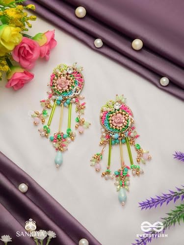 Image of SANJOYA BY EVERSTYLISH Manjusumana Beautiful Blossom Pastel Color Beads And Detail Work With Golden Embellishment Earrings Lightweight Jewelry For Women | Party, Festive, Wedding & Gifting