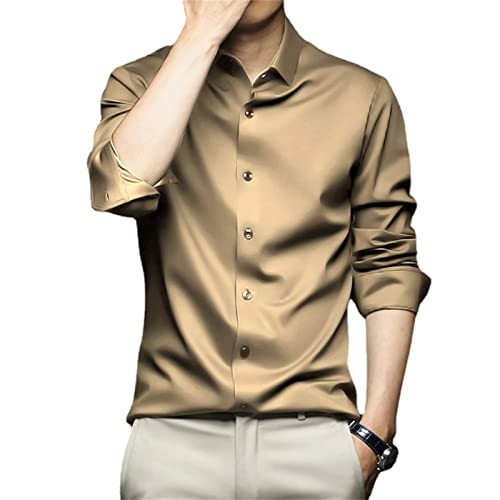 MAOAEAD Camisas elásticas para hombre, resistentes a las arrugas, acogedoras, sedosas, de manga larga, clásicas, ajustadas, sin planchado, para negocios, formales (C-9,38/S)