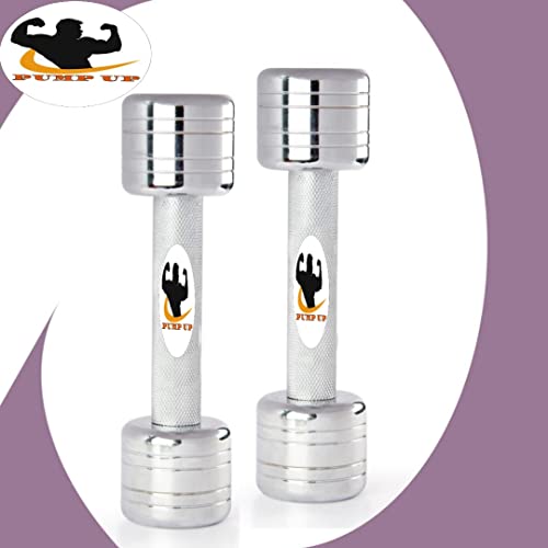 Image of PUMP UP Steel Dumbbells 2.5kg Set (Pair) / Chrome Plated Dumbbell For Home Gym Exercise And Professional Use /Dumbles For Men And Women Beginners And Advance User (5kg)