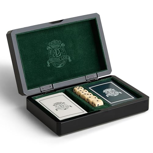 Preston Lane Chester Luxury Game Box – Wooden Playing Card & Dice Set with Velvet Lining – Burled Wood & Black Lacquer Finish – Coffee Table Décor or Gift