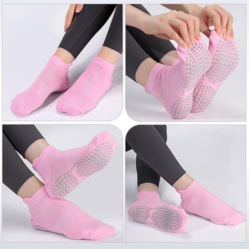 Image of Ultrafun 6 Pairs Grips Non Slip Socks for Women, Anti Skid Yoga Pilates Hospital Gripper Socks (Multicolor-01)
