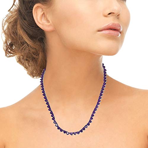 Sterling Silver African Amethyst Heart Classic Tennis Necklace, 16 Inches #TOP1