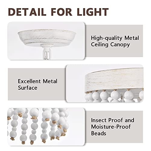 Boho Wood Bead Chandeliers Double Tier White Beaded Chandelier 3-Light Small White Beaded Light Fixture #TOP2