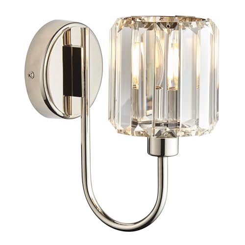National Lighting Beatrice Wall Light Bright Nickel - Sophisticated Glass Shade, LED Lamp Compatible E14 Fitting, Indoor Modern Lamp for Bedroom, Hallway, Lounge & Living Room