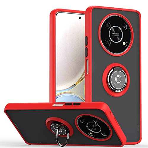 ESTH® Custodia per Honor Magic4 Lite/X9 con Custodia per Fotocamera Scorrevole e Supporto ad Anello [Cover Paraurti Compatibile con Supporto Magnetico per Auto], Rosso