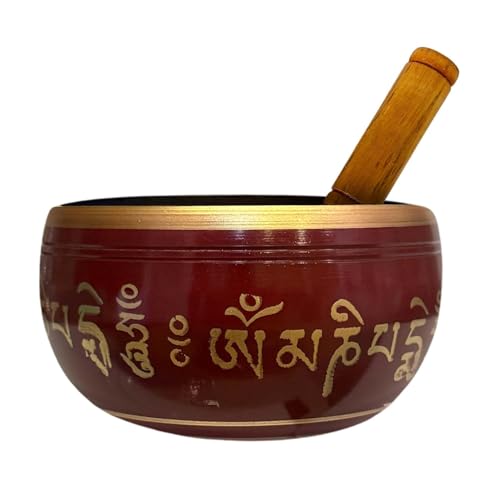Bol tibétain rouge avec maillet en bois pour votre coin yoga et chakra