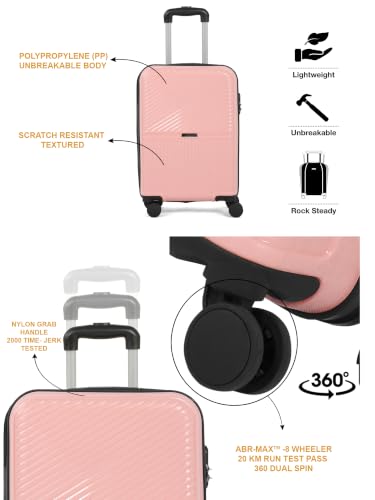 Image of Teakwood Large Size 8 Wheels Trolley Bag, Hard Cabin with Zipper Closure, Adjustable Push Button & Cross Side Strap, Number Lock System 360 Degree (Large, Rose)