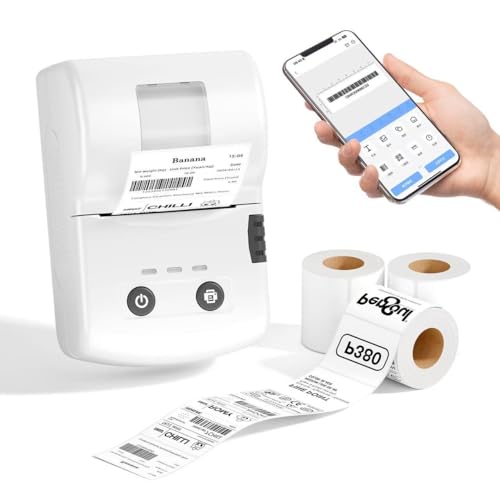 Enotsrevir Portable Bluetooth Label Maker Machine with 3 Waterproof Label Rolls, 2 Inch Lightweight Thermal Label Printer for Small Business Office School Home Kitchen No Ink Needed