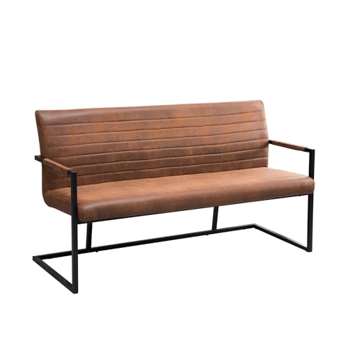 Riess Ambiente Hochwertige Freischwinger Bank LOFT 160cm Vintage braun mit Armlehne Bauhaus Stil Sitzbank